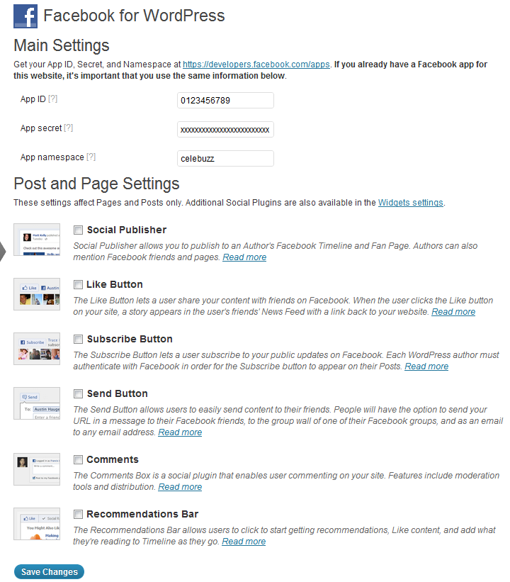 Facebook WordPress Admin Options