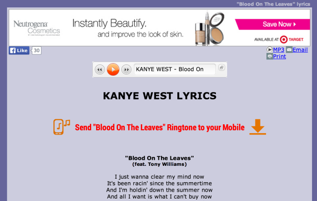Rap Genius Competitor AZLyrics features scammy ads and little content