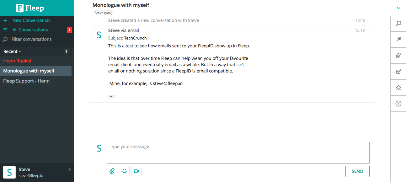 The same email readable in Fleep