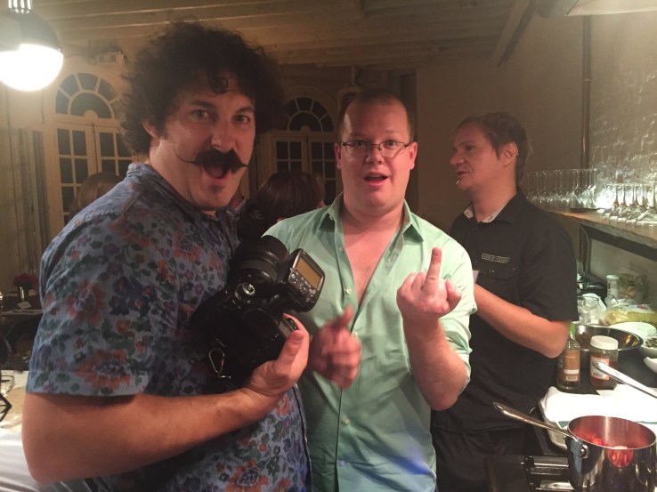 Alex Wilhelm being Alex Wilhelm with the IBM event photographer. Chef Watson head engineer Florian Pinel in background.