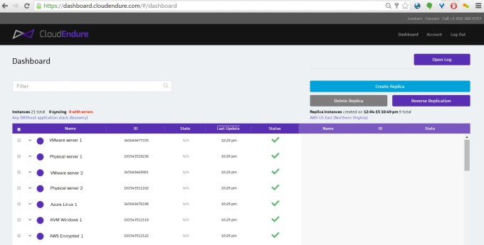 CloudEndure dashboard.