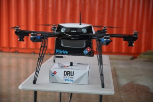 In a near future, you can talk to your pizza-bot, and have Flirtey's drones deliver the pizzas to your house. What a time to be alive. Flirtey, the drone delivery startup, developed a drone to deliver hot pizzas for Dominos.