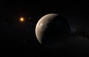 An artist’s impression of Proxima b orbiting the red dwarf star Proxima Centauri / Illustration courtesy of the European Southern Observatory