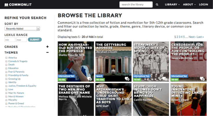 The CommonLit.org digital library.