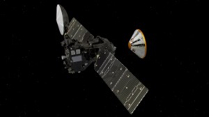 ESA's ExoMars 2016 mission with the Trace Gas Orbiter (left) and the Schiaparelli lander (right) / Image courtesy of ESA