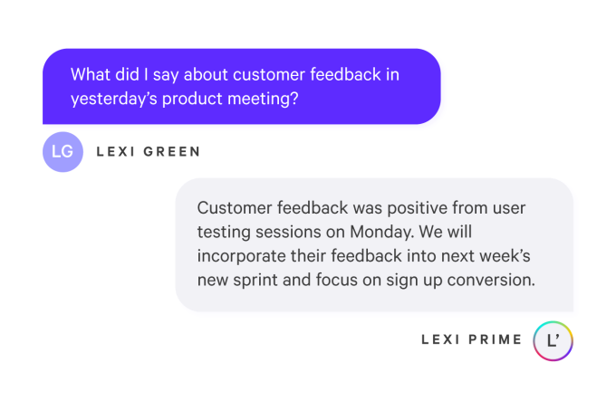Luther.ai search results recalling what person said at meeting the other day about customer feedback.