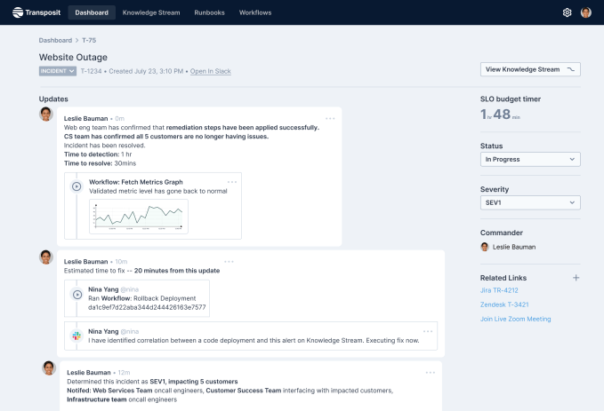 Transposit diaster recovery dashboard